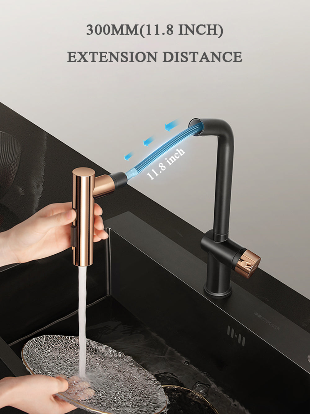 Single Handle Pull Down Sprayer Kitchen Faucet, Black Gold Finished