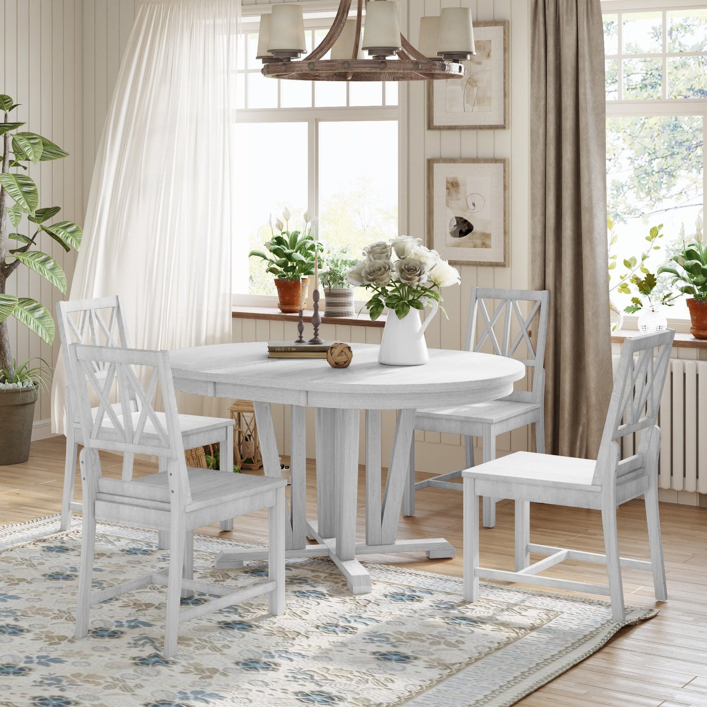 Rustic 5-Piece Extendable Dining Table Set