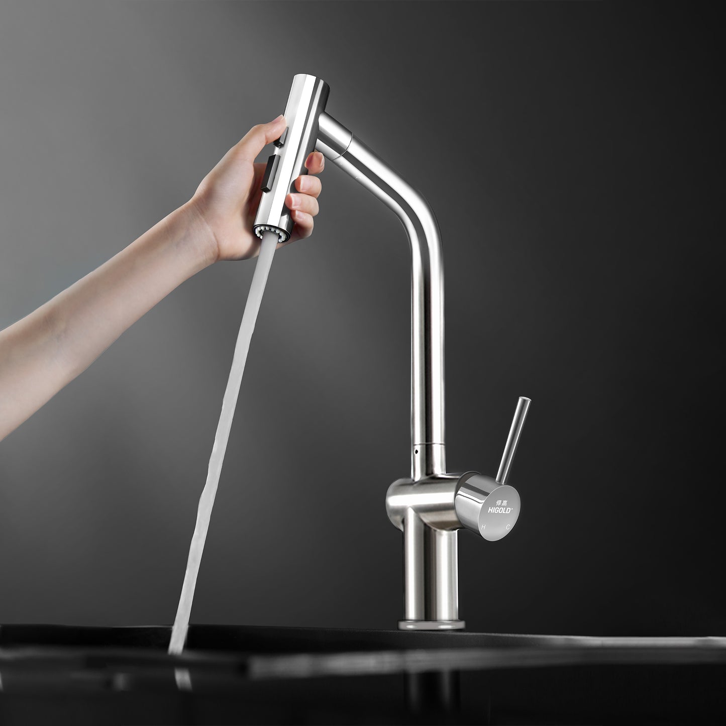 Single Handle Pull Down Sprayer Kitchen Faucet, Black Gold Finished
